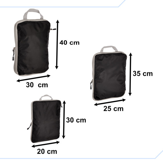 Set organizator pentru valize, genți de călătorie 3 piese - negru