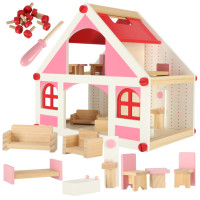 Casa de papusi din lemn 36cm - alb/roz 