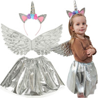Costum pentru copii - fustă cu aripi și bentiță unicorn - Inlea4Fun - argintiu 
