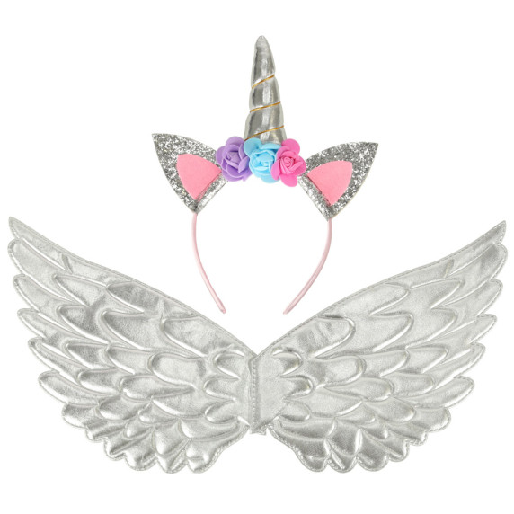 Costum pentru copii - fustă cu aripi și bentiță unicorn - Inlea4Fun - argintiu