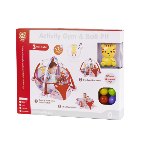 Covoraș de joacă educativ cu bile colorate 3 în 1-  Inlea4Fun Activity Gym & Ball Pit - vulpe