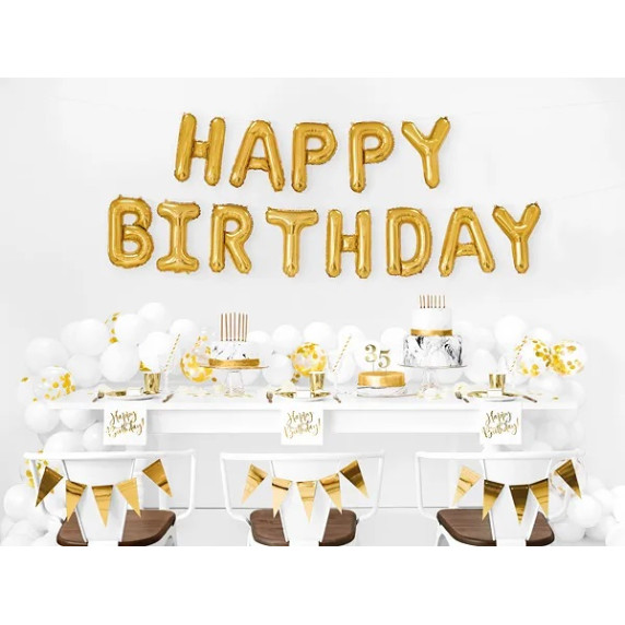 Balon din folie - Happy Birthday - 340 cm x 35 cm - auriu