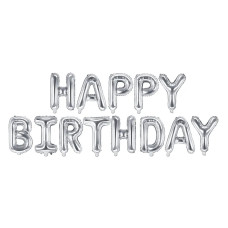 Balon din folie - Happy Birthday - 340x35 cm - argintiu 