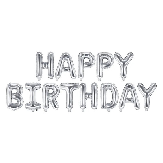 Balon din folie - Happy Birthday - 340x35 cm - argintiu