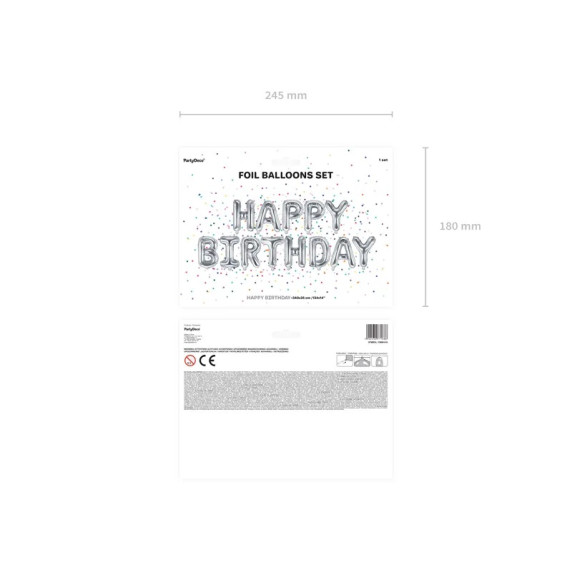 Balon din folie - Happy Birthday - 340x35 cm - argintiu