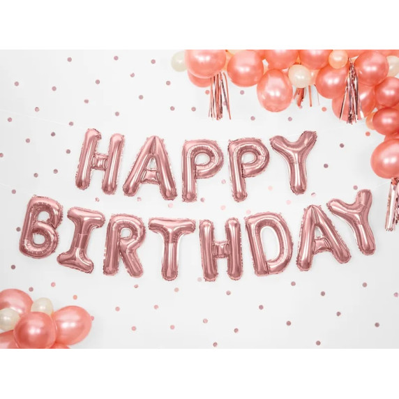Balon din folie - Happy Birthday - 340x35 cm -roz deschis
