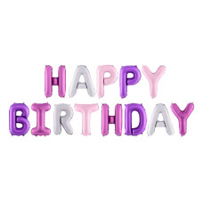 Balon din folie - Happy Birthday - 340x35 cm - violet/roz Preview