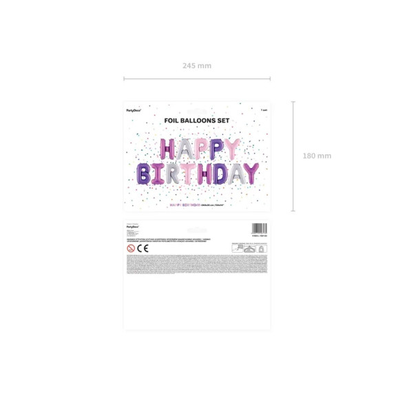 Balon din folie - Happy Birthday - 340x35 cm - violet/roz