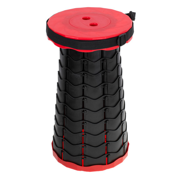 Scaun rotund telescopic pentru camping - roșu/negru