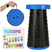 Scaun rotund telescopic pentru camping - albastru/negru 