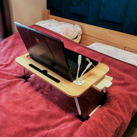 Masă rabatabilă pentru laptop cu suport + lampa USB și ventilator