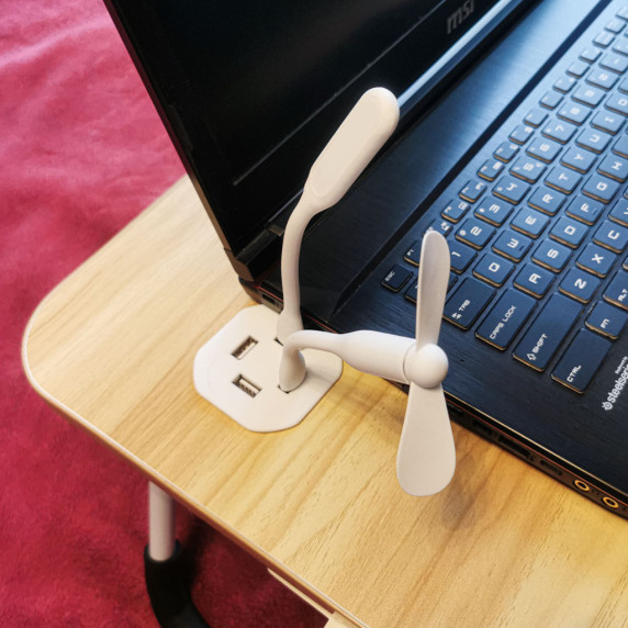 Masă rabatabilă pentru laptop cu suport + lampa USB și ventilator
