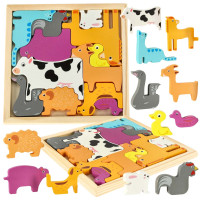 Puzzle din lemn - animale de fermă - 12 piese - Inlea4Fun 