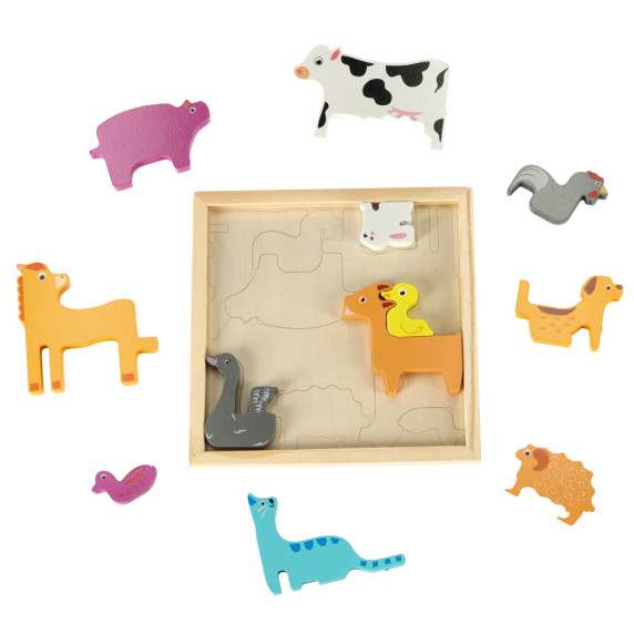 Puzzle din lemn - animale de fermă - 12 piese - Inlea4Fun