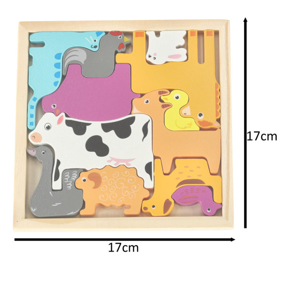 Puzzle din lemn - animale de fermă - 12 piese - Inlea4Fun