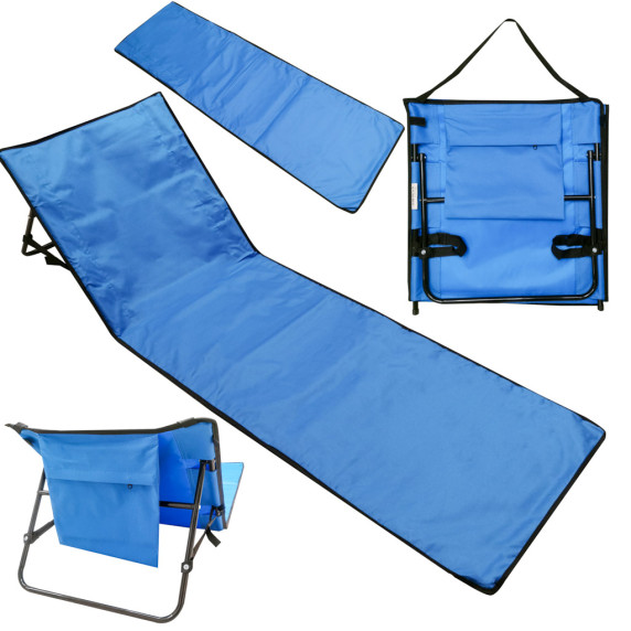 Covoraș de plajă, șezlong cu spătar rabatabil - 150 x 47 x 48 cm - albastru