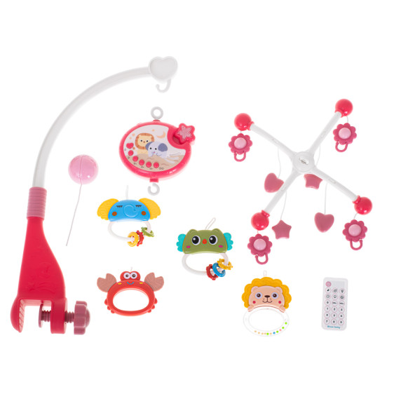 Carusel interactiv pentru pătuț bebe cu telecomandă - Inlea4Fun NURSERY TOYS - roz