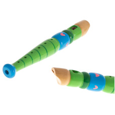 Flaut din lemn pentru copii 20 cm - albastru/ verde  
