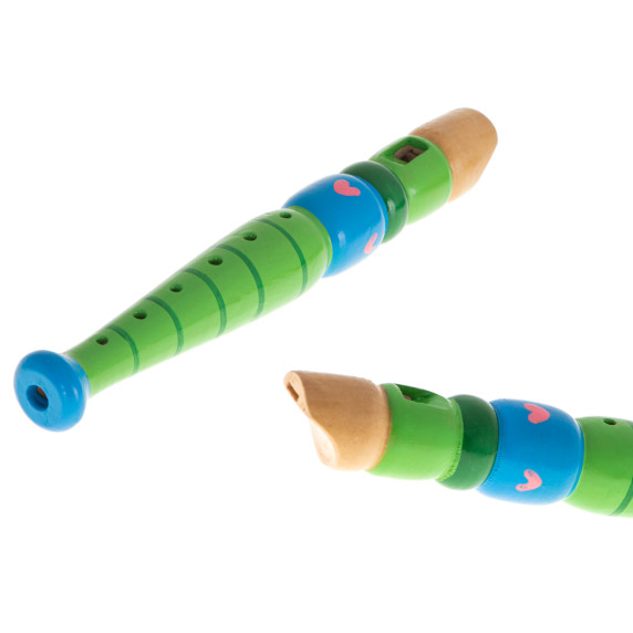 Flaut din lemn pentru copii 20 cm - albastru/ verde 