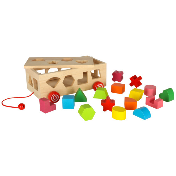 Cărucior din lemn cu inserare cuburi - 17 elemente - Inlea4Fun WOODEN BOX