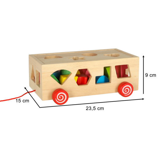 Cărucior din lemn cu inserare cuburi - 17 elemente - Inlea4Fun WOODEN BOX