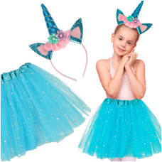 Costum pentru copii - fustă cu bentiță unicorn -  Inlea4Fun - albastru 