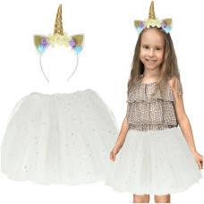 Costum pentru copii - fustă cu bentiță unicorn - Inlea4Fun - alb 