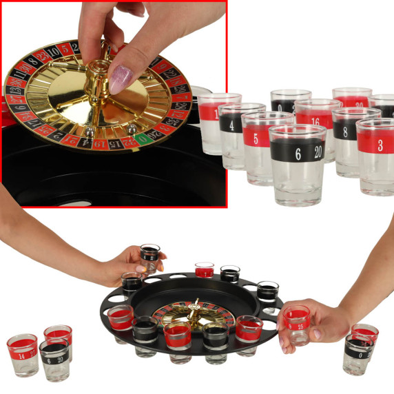 Ruletă de petrecere cu 16 pahare - Drinking Roulette Set