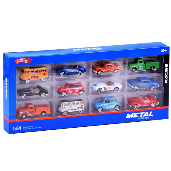 Set mașini retro de jucărie din metal - 12 buc - Inlea4Fun DIECAST METAL