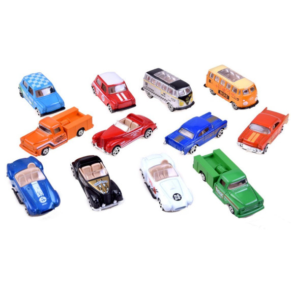 Set mașini retro de jucărie din metal - 12 buc - Inlea4Fun DIECAST METAL