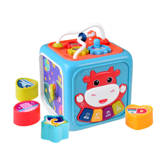 Cub educativ interactiv pentru copii - Inlea4Fun ACTIVITY CUBE BOX - albastru