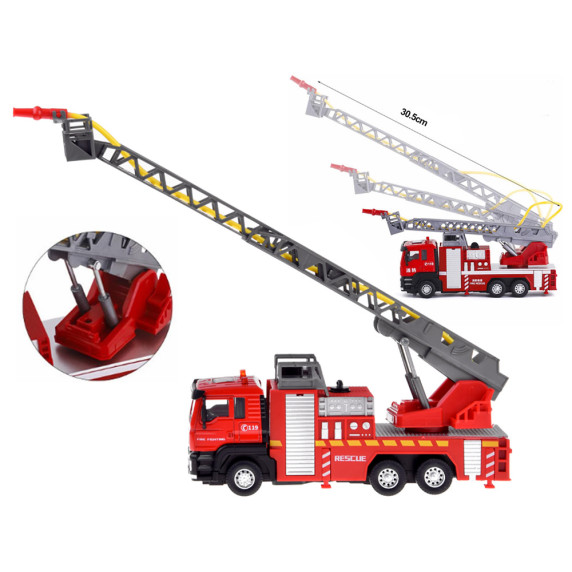 Mașină de pompieri cu scară, cu efecte luminoase și sonore - Inlea4Fun ALLOY CAR MODEL