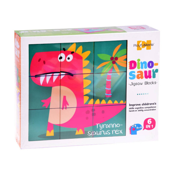Puzzle cu cuburi colorate - dinozaur - 9 cuburi - Inlea4Fun