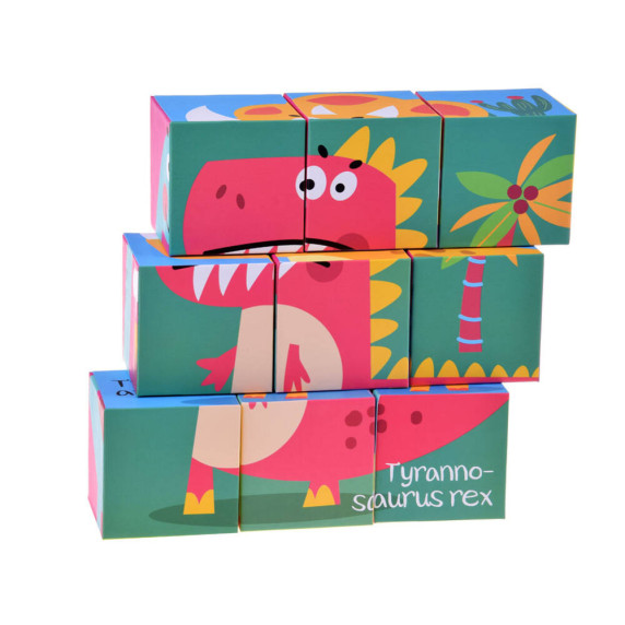 Puzzle cu cuburi colorate - dinozaur - 9 cuburi - Inlea4Fun