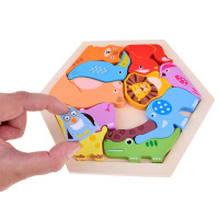 Puzzle colorat din lemn - animale din grădina zoologică - 13 piese - Inlea4Fun 