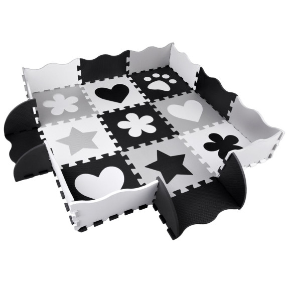 Covoraș puzzle din spumă 16 piese - Inlea4Fun - negru/alb/gri