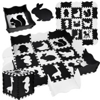 Covoraș puzzle din spumă - 16 elemente - Inlea4Fun - alb/negru 