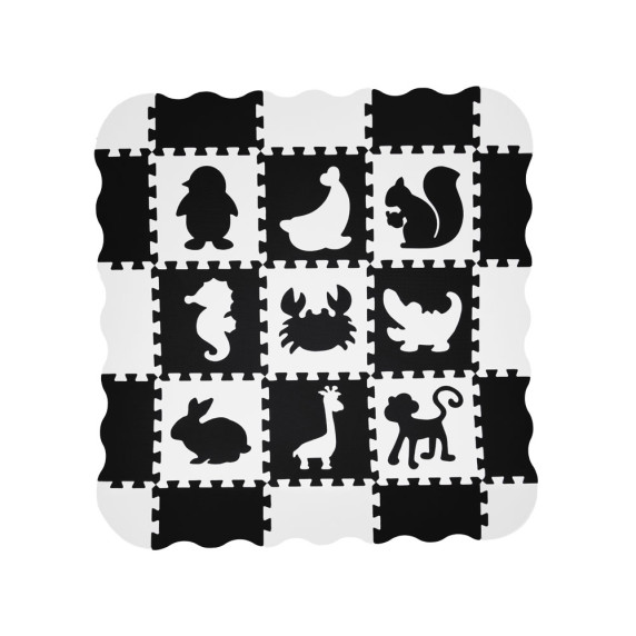 Covoraș puzzle din spumă - 16 elemente - Inlea4Fun - alb/negru