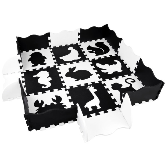 Covoraș puzzle din spumă - 16 elemente - Inlea4Fun - alb/negru