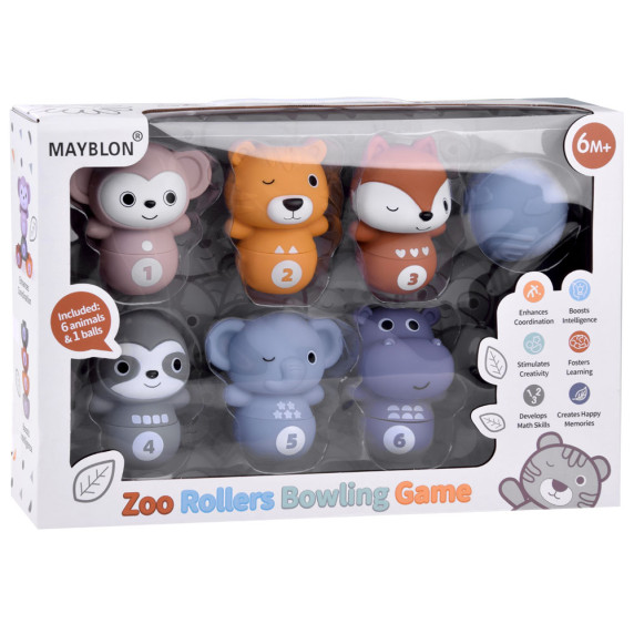 Set de animale din cauciuc -minge de bowling senzorială -  Inlea4Fun ZOO ROLLERS