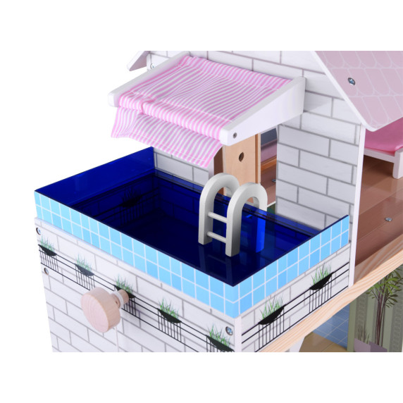 Casa de păpuși din lemn + piscina, lift, mobilier, lumina LED  - ZA4835