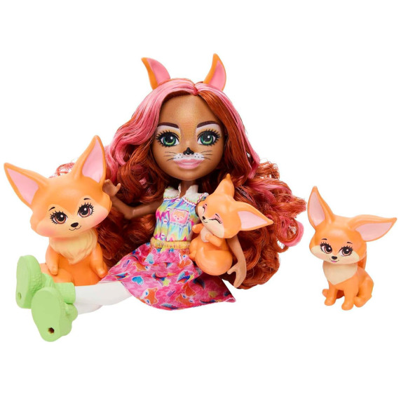 Păpușa Enchantimals Filigree Fox cu familia de vulpi Perk