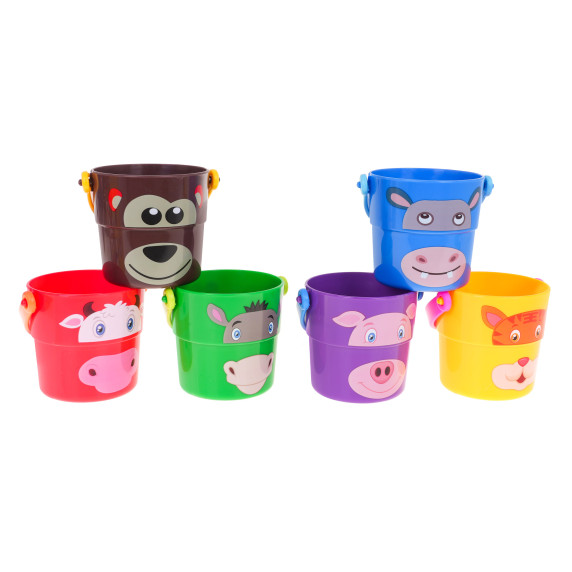 Set găleți pentru copii - 6 bucăți - KAICHI Zoo Stack Buckets