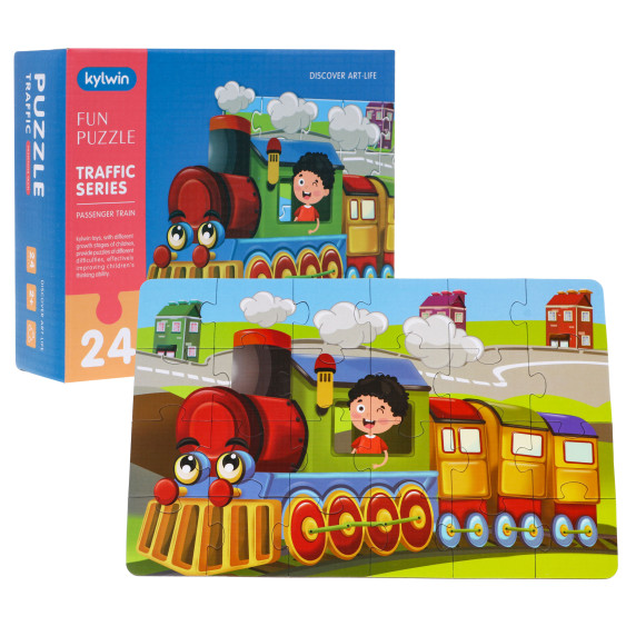 Puzzle pentru copii cu 24 piese - locomotivă - Fun puzzle Traffic series