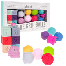 Set senzorial pentru copii  - mingi + cuburi + animale - 16 elemente - KAICHI Texture Grip Balls Preview