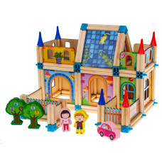 Cuburi colorate din lemn pentru copii - casă - 128 elemente 