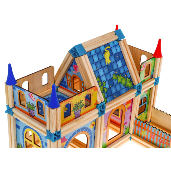 Cuburi colorate din lemn pentru copii - casă - 128 elemente