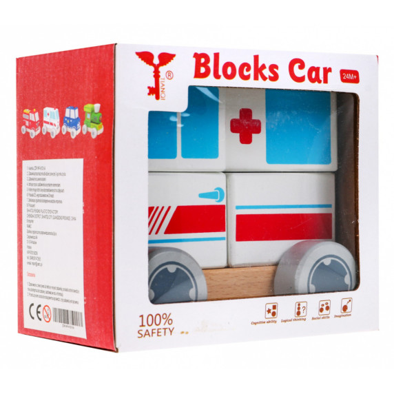 Mașină de ambulanță din lemn - Inlea4Fun BLOCKS CAR