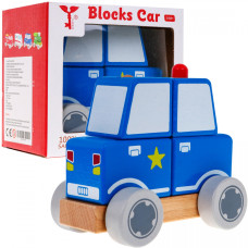 Mașină de ambulanță din lemn - Inlea4Fun BLOCKS CAR - albastru 