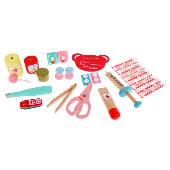 Set medical din lemn pentru copii în valiză cu accesorii
